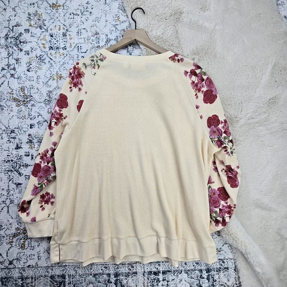 Belle by Kim Gravel Baby Waffle Indigo Floral Sweatshirt Ecru 2X - Picture 8 of 8